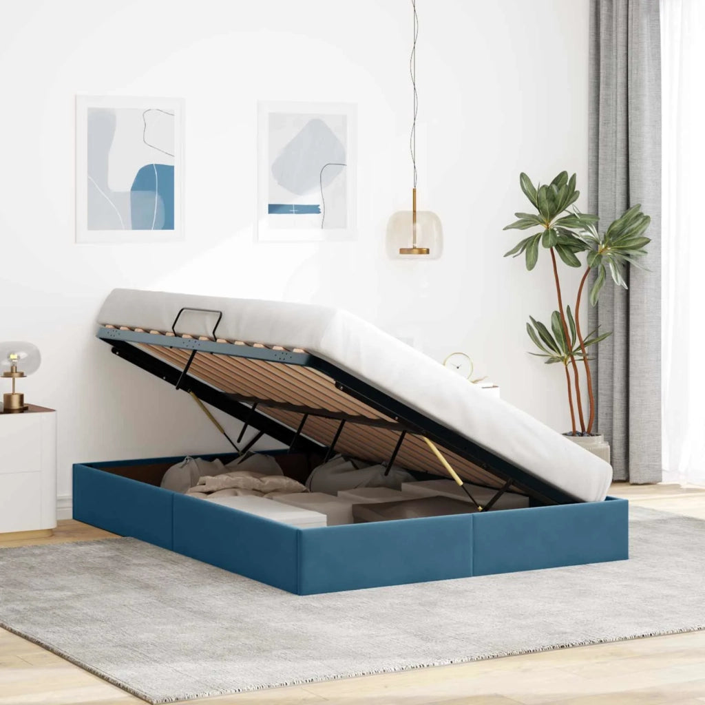 Letto ottomano con archiviazione Blu Scuro 140 x 190 cm Velluto