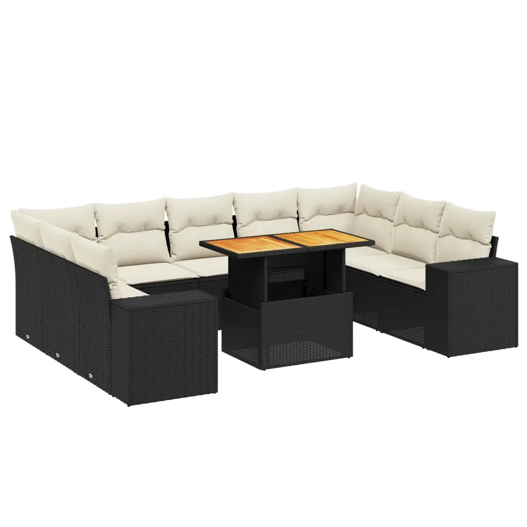 Set Divani da Giardino 10pz con Cuscini in Polyrattan Nero