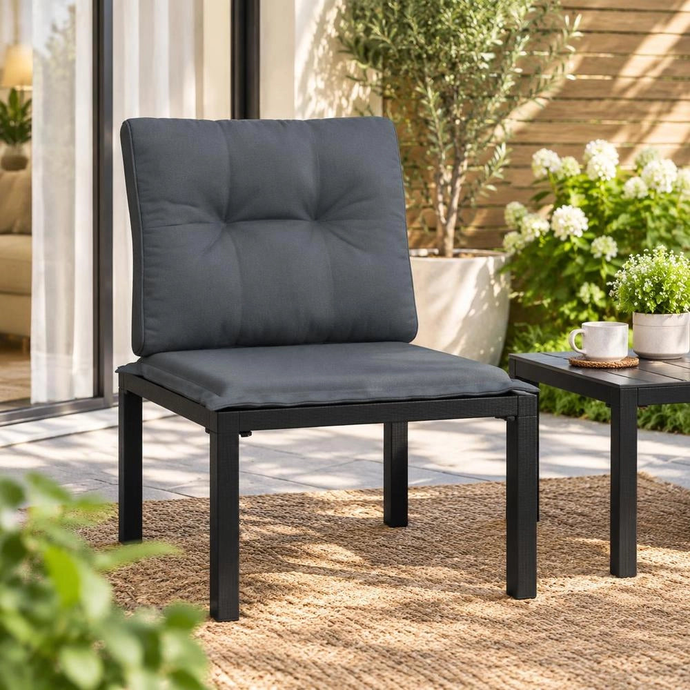 Garden Chair With Cushion, Black And Grey Poly Rattan