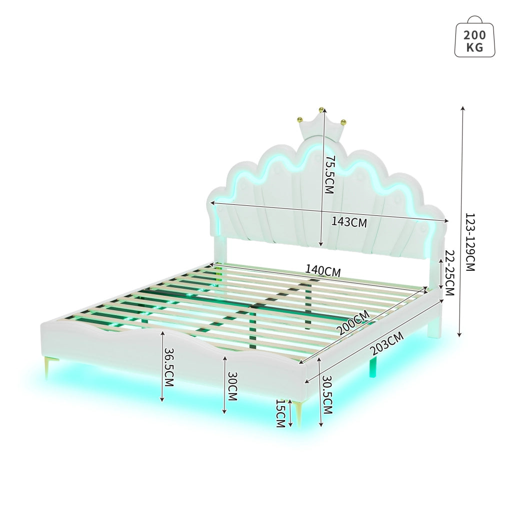 Letto matrimoniale 140x200 cm bianco in similpelle PU; LED regolabili