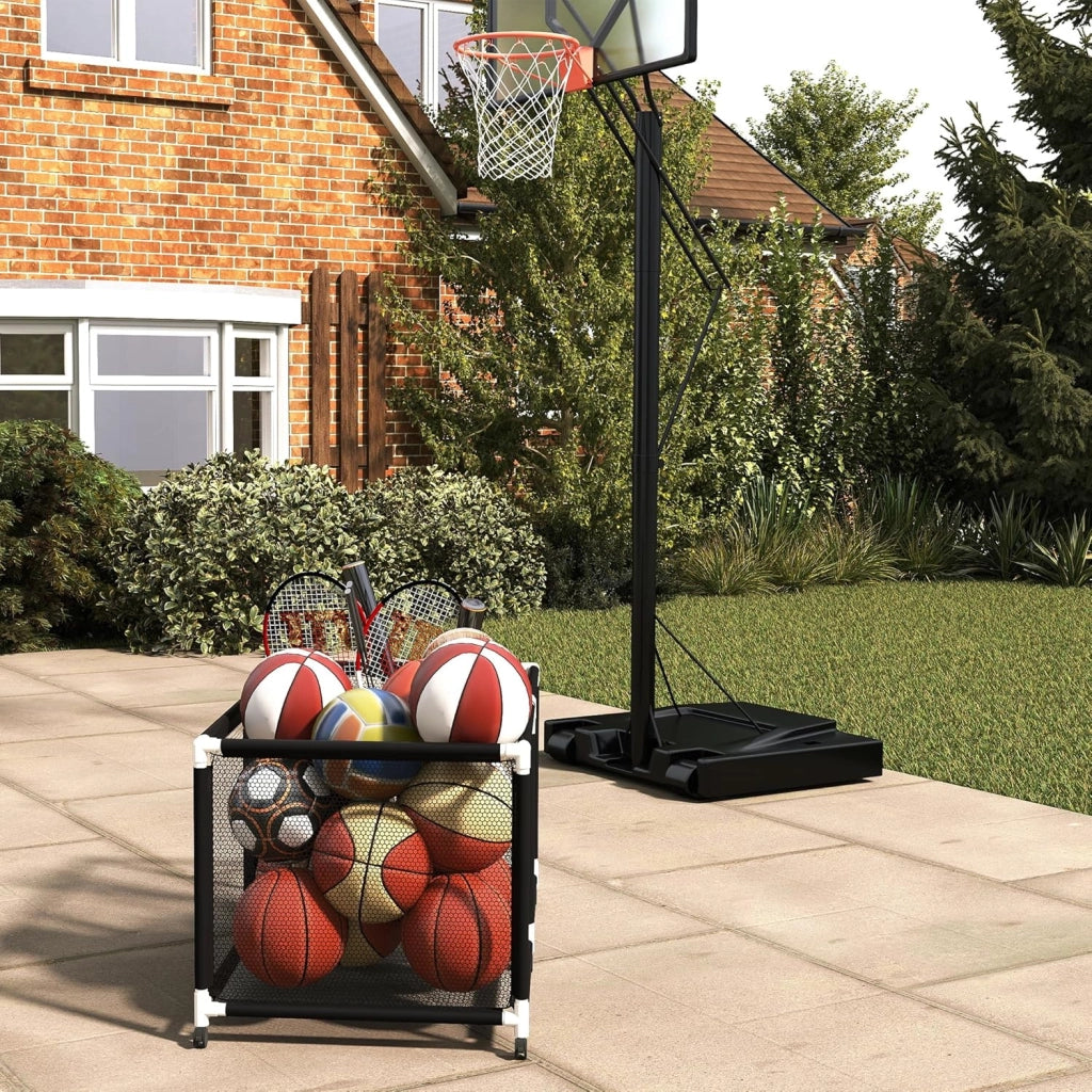 Carrello per palloni, 122 x 78 x 88 cm, con 4 rotoli, in rete di nylon per calcio, basket, pallavolo