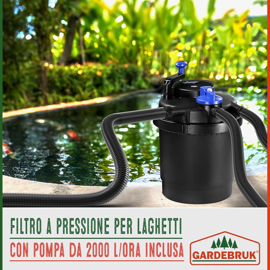 Filtro a Pressione per Laghetto con UVC 16L 6000 L/H 11 Watt Set Completo Pompa Potente