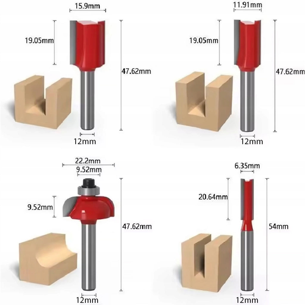 Set Frese per Legno Rosfix WoodCut Pro 15 – 15 Pezzi | Gambo 12 mm | Acciaio Temprato e Carburo | Per Fresatrice