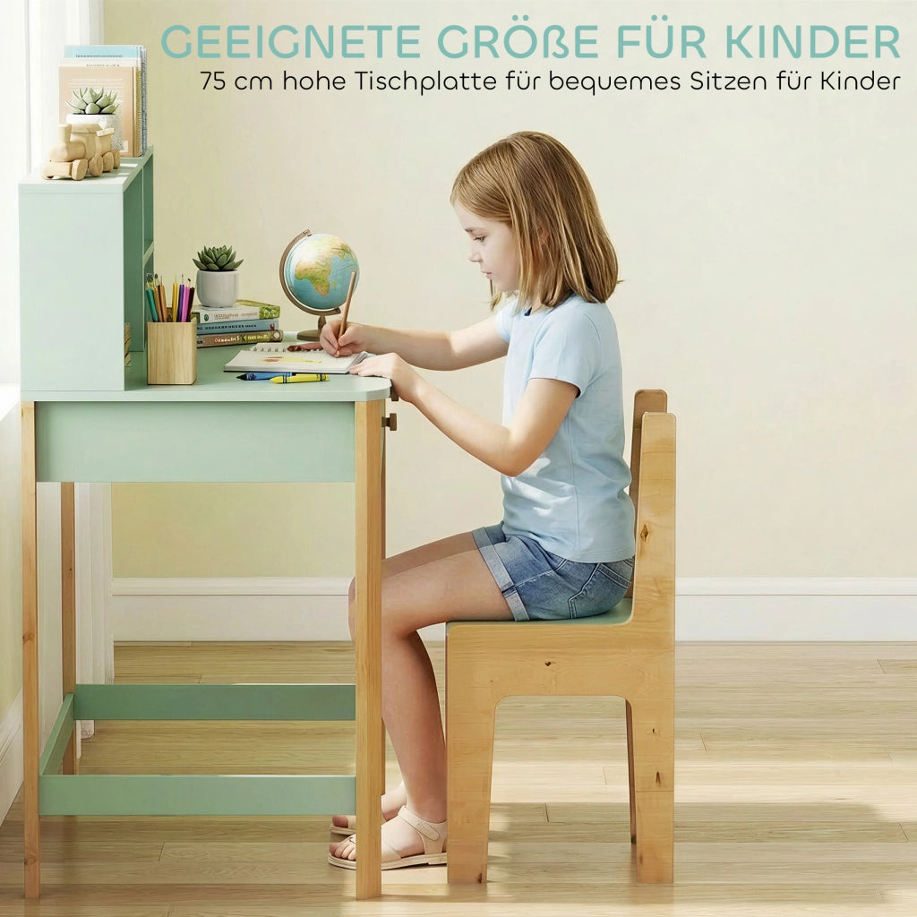 Scrivania per bambini con cassetti e scaffale ¨C zephmum ¨C Verde 90x52x105 cm