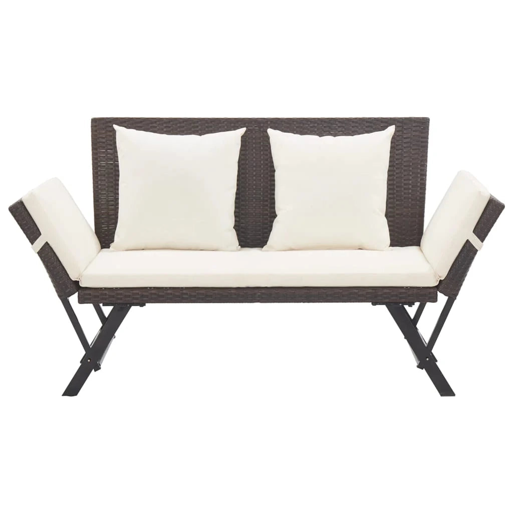 Panca da giardino mobili da esterno per patio mobili da terrazza con cuscini 176 cm resina intrecciata marrone 02_0011593