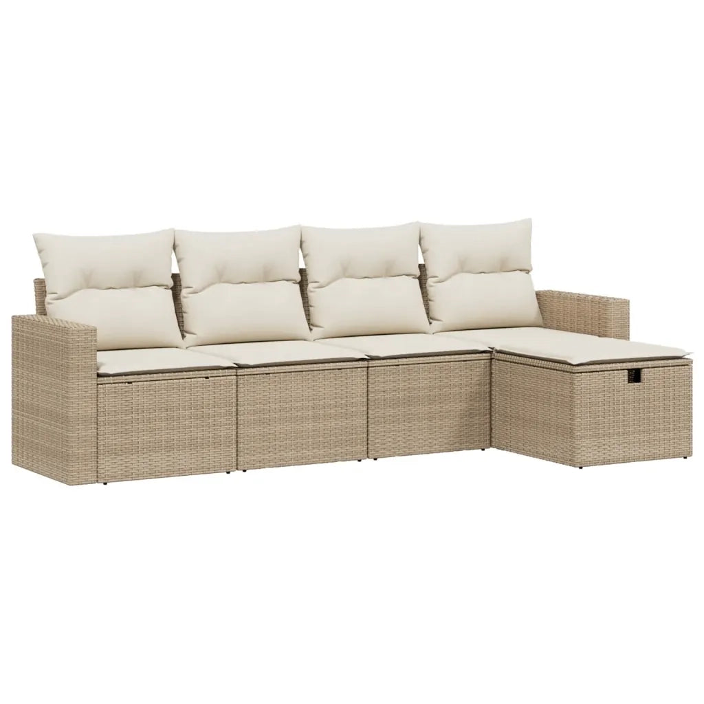 Set Divano da Giardino 5 pz con Cuscini Beige in Polyrattan