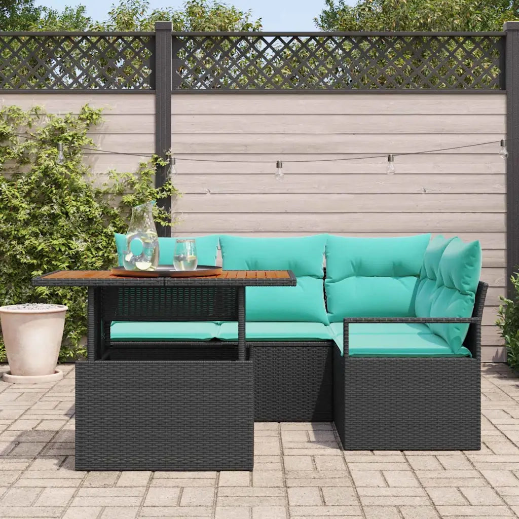 Set da Pranzo per Giardino con cuscino 5 pcs Nero e Verde acqua