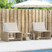 Lettini prendisole 2 pz con tavolo beige in polyrattan 368426