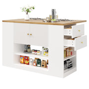 Isola da Cucina con 2 Ante; Cassetti; Ripiani Regolabili e Piano Pieghevole; in MDF e Metallo; Bianco