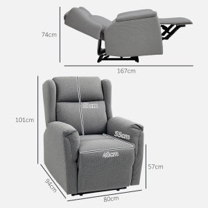 Poltrona Relax Reclinabile con Funzione Liegefunktion, Tessuto Lino, Grigio Scuro