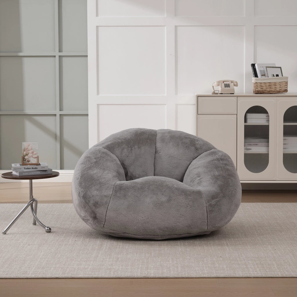 OKWISH Poltrona Pouf in Pelliccia Sintetica, Design Avvolgente con Base Antiscivolo e Imbottitura in Schiuma, Grigio Chiaro