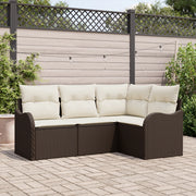 Set di divani da giardino a 4 pezzi con cuscini in polyrattan marrone