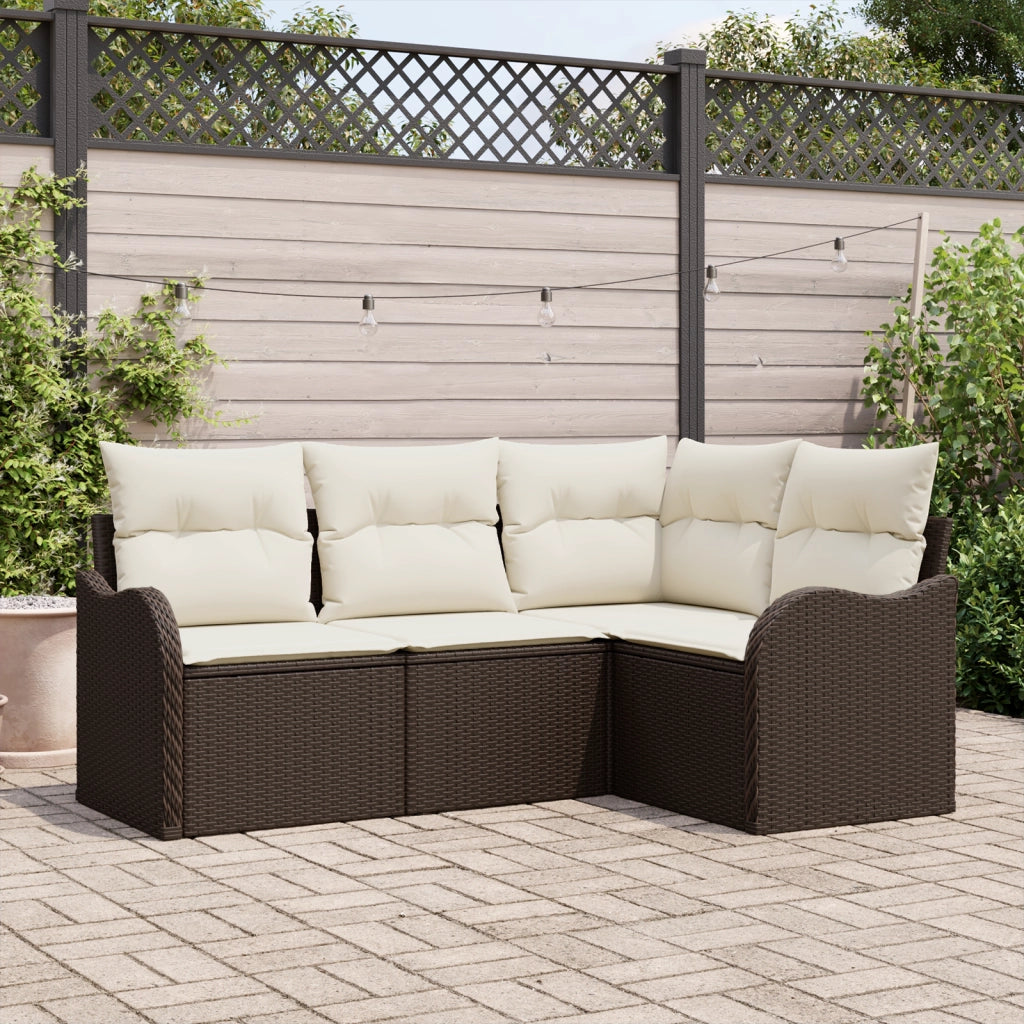 Set di divani da giardino a 4 pezzi con cuscini in polyrattan marrone
