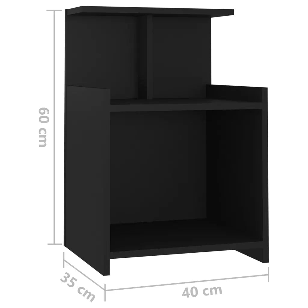 Comodini 2pz-Set di 2 Tavolino da notte Neri 40x35x60 cm in Legno Multistrato