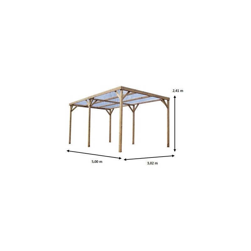 Pergola da giardino in legno termo-trattato 302x500 cm – carport tettoia auto con tetto PVC trasparente – pali 70x80 mm – TH3051S2 Foresta