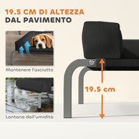 Brandina per Cani Rialzata 110x75x30 cm con Cuscino a U in Tessuto Nero e Argento