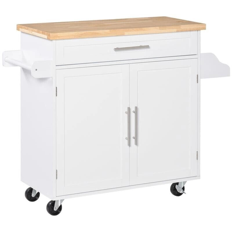 CARRELLO DA CUCINA CON CASSETTO E ARMADIETTO 109X40X89 CM BIANCO E LEGNO