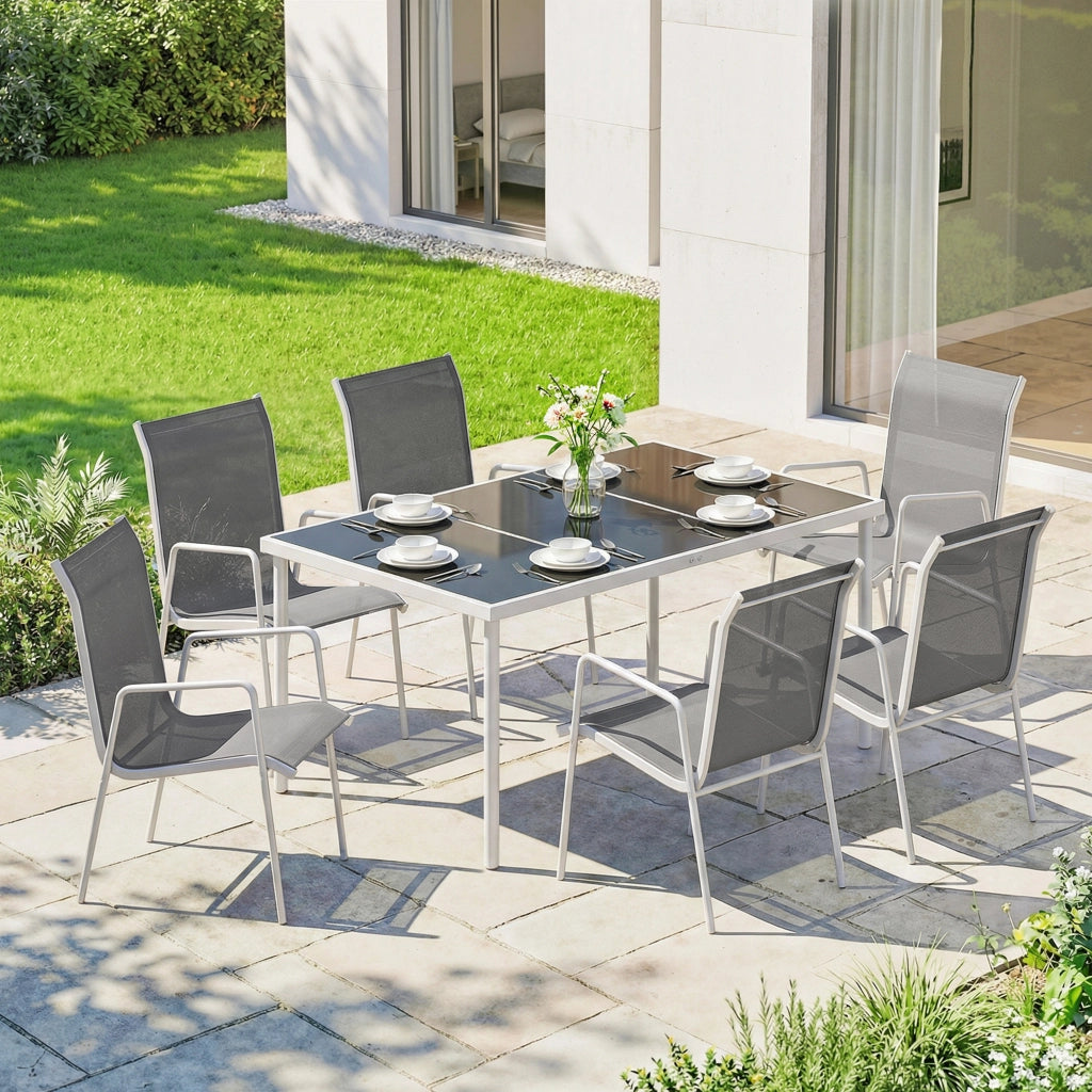 Set Tavolo e Sedie da Giardino con Vetro Temperato ¨C zephmum ¨C Grigio 6 Pezzi Pieghevoli
