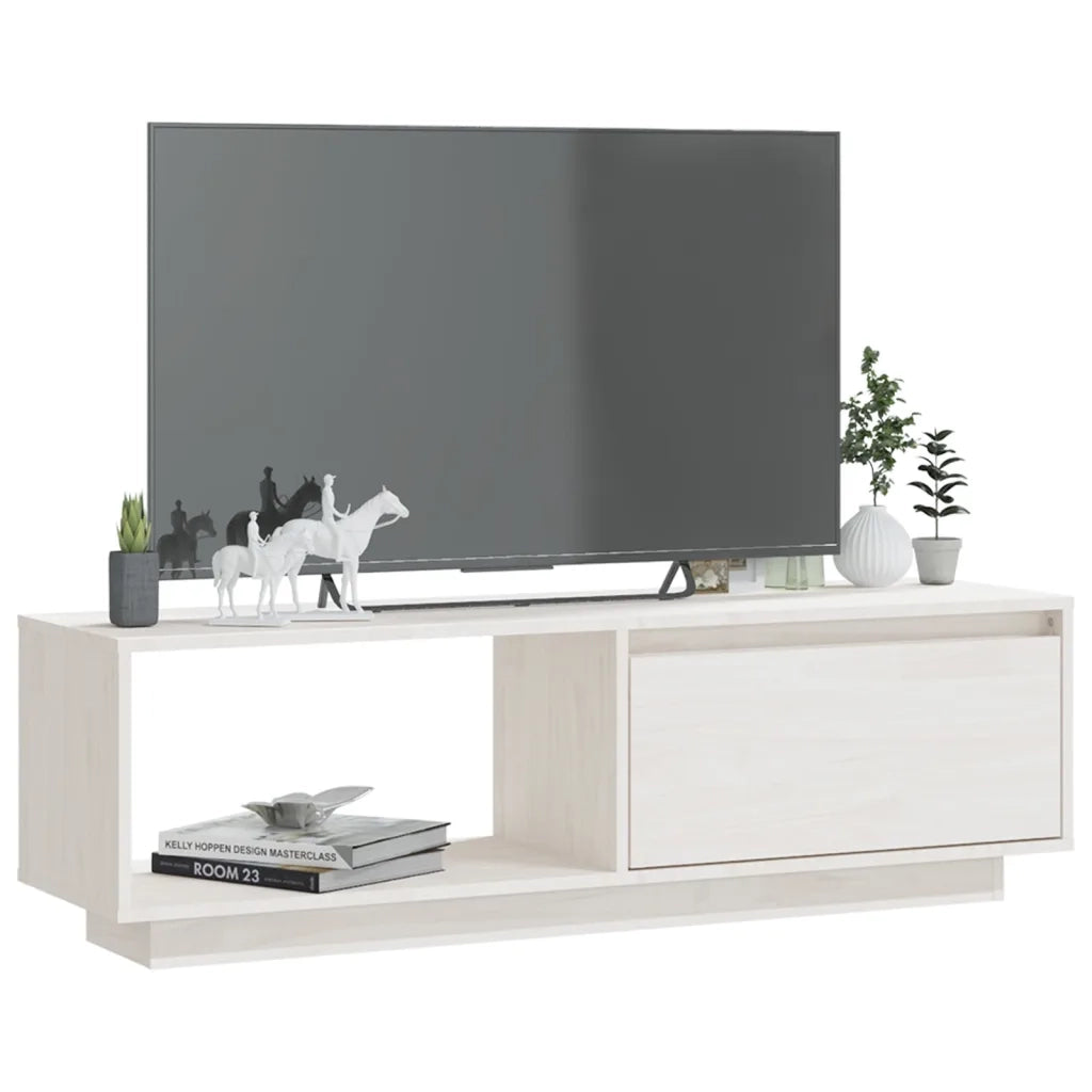 Mobile Porta TV Bianco 110x30x33,5 cm in Legno Massello di Pino 809889