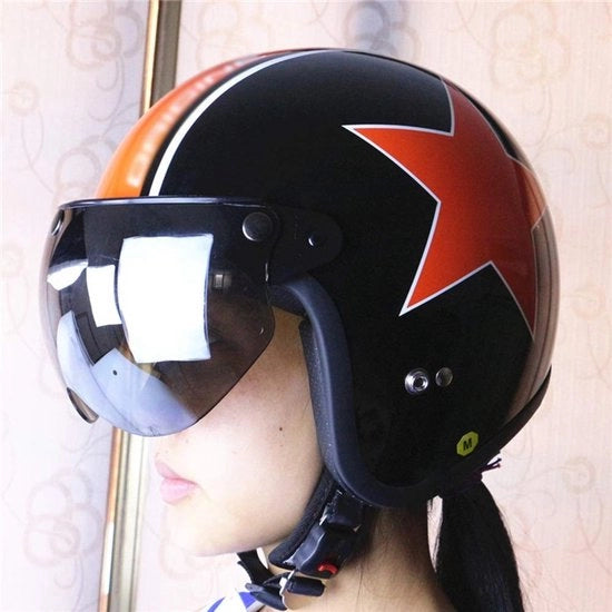 Visore universale a protezione UV - Policarbonato - Adatto per metà caschi - Chiusura a clip - Protezione contro il vento - Visore per motocicletto