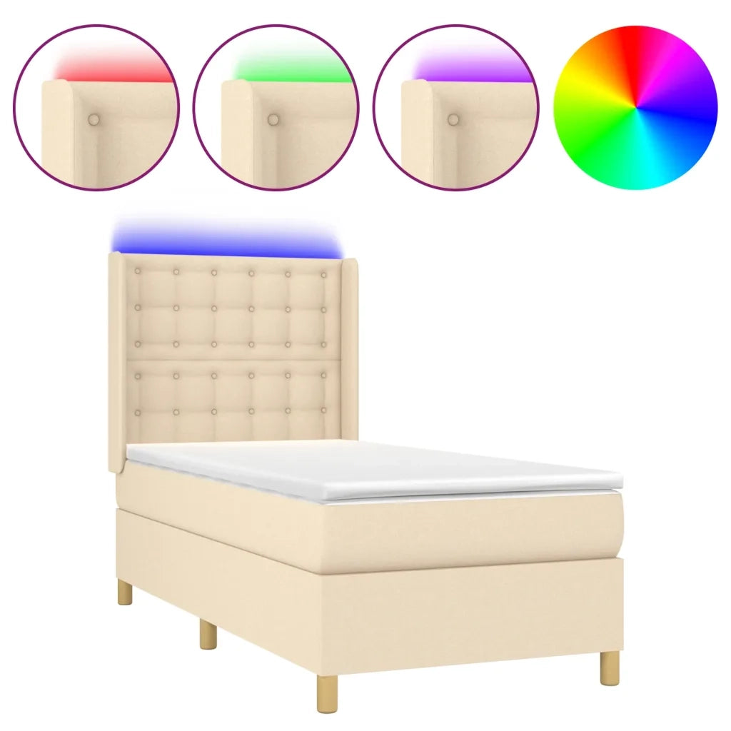 Letto a Molle con Materasso e LED Crema 80x200 cm in Tessuto cod mxl 63496