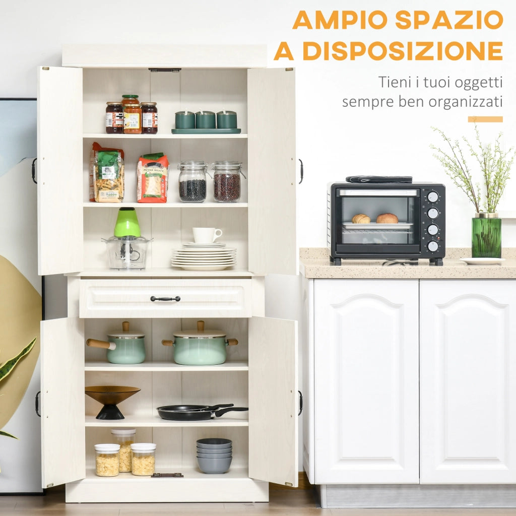 EasyComfort Credenza Cucina con 2 Armadietti e Cassetto in Stile Coloniale, 80x35x180cm Bianco