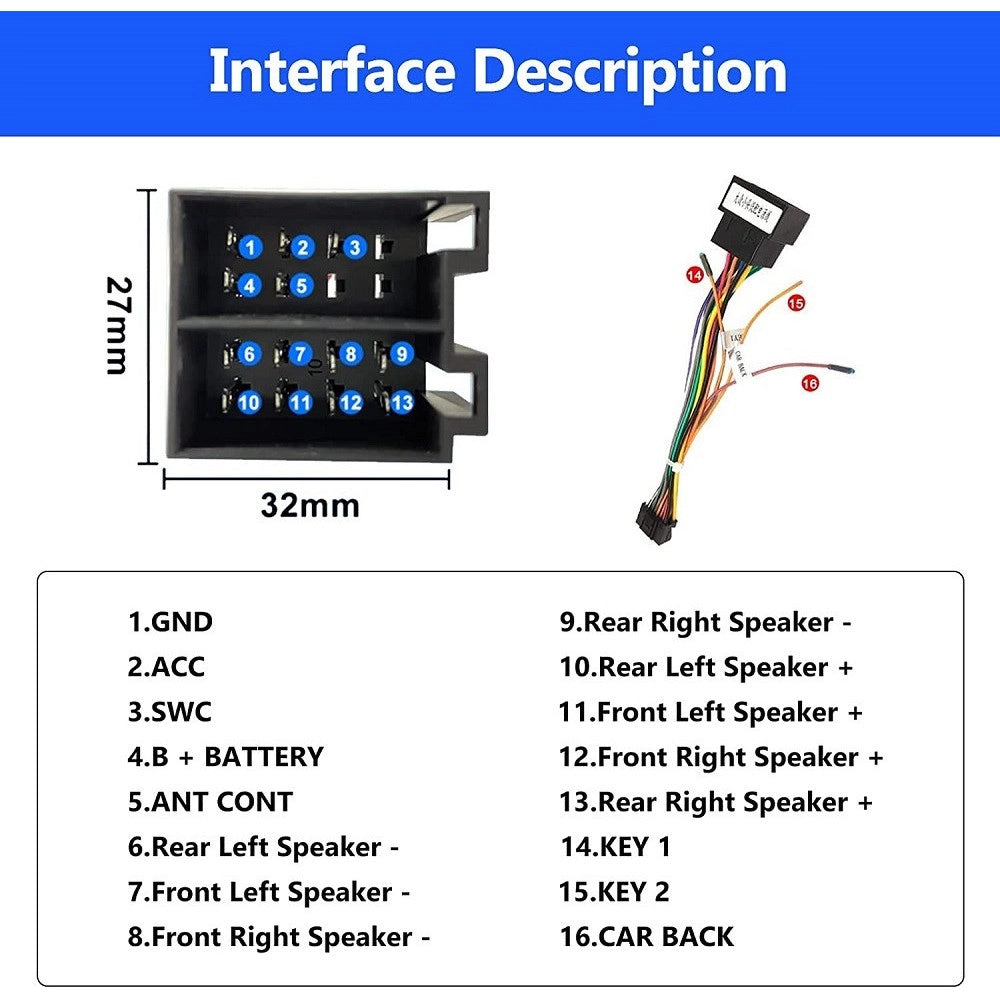 Trade Shop - Cavo Adattatore Da 16 Pin A Iso Presa Standard Autoradio Android Linee Controllo -
