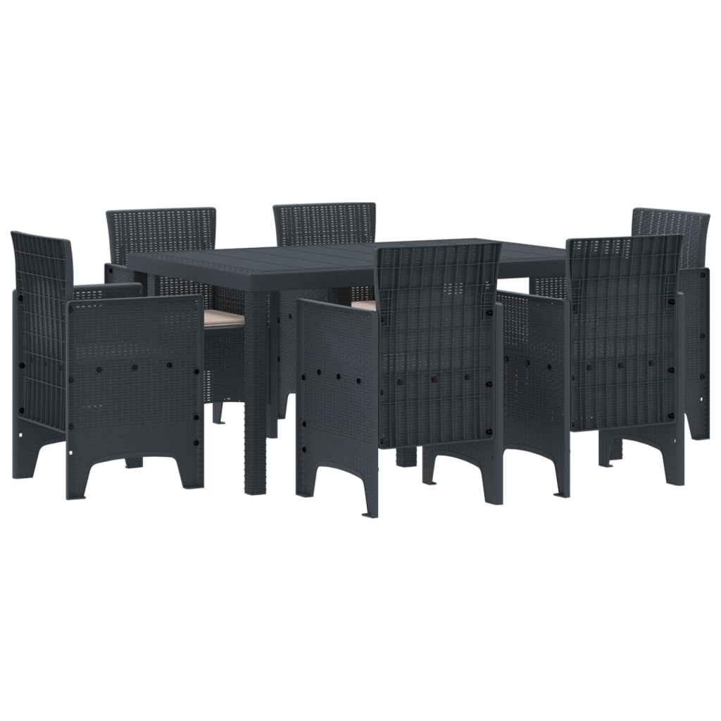Set da Pranzo da Giardino in 7 Pezzi con Cuscini Antracite Polyrattan