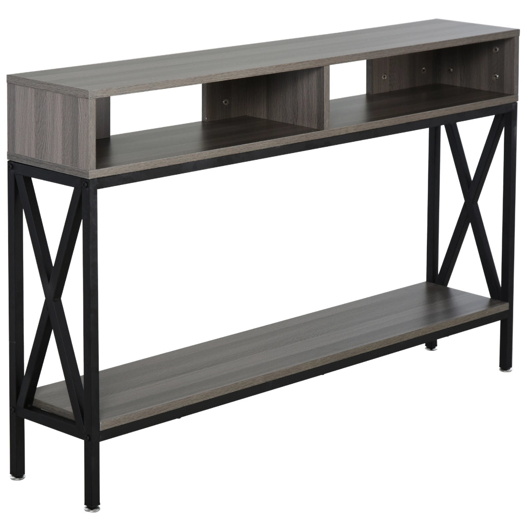 Consolle ingresso industriale legno grigio salvaspazio ¨C Xylo ¨C 120x23,5x75 cm ripiani multistrato