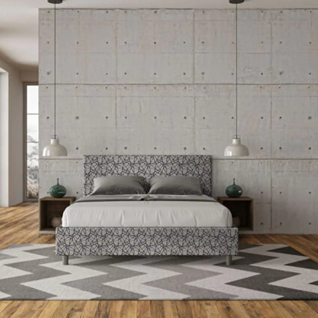 Letto matrimoniale senza rete imbottito 160x210 tessuto Era 9 blu Adele