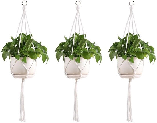 Set di 3 vaschetti da piante in macramé, appesi, per interni ed esterni, supporto per piante, decorazione boho, vaschetti da piante appesi in cotone, supporto per piante a filo.