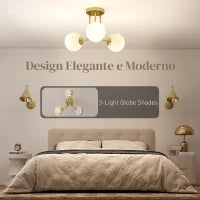 Lampadario da Soffitto Vintage con 3 Punti Luce Attacchi G9, 42x42x26.5 cm, Oro