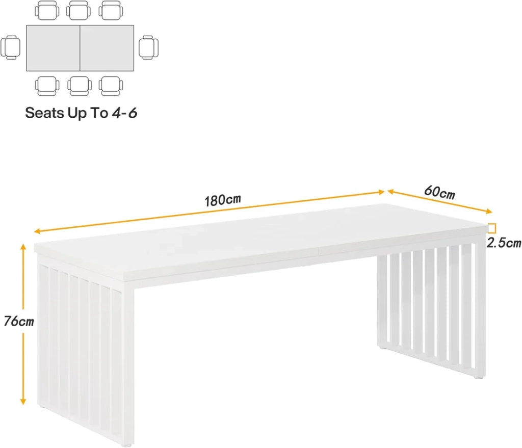 Scrivania doppia da ufficio 180 x 60 cm, piano in MDF, struttura in metallo, bianco