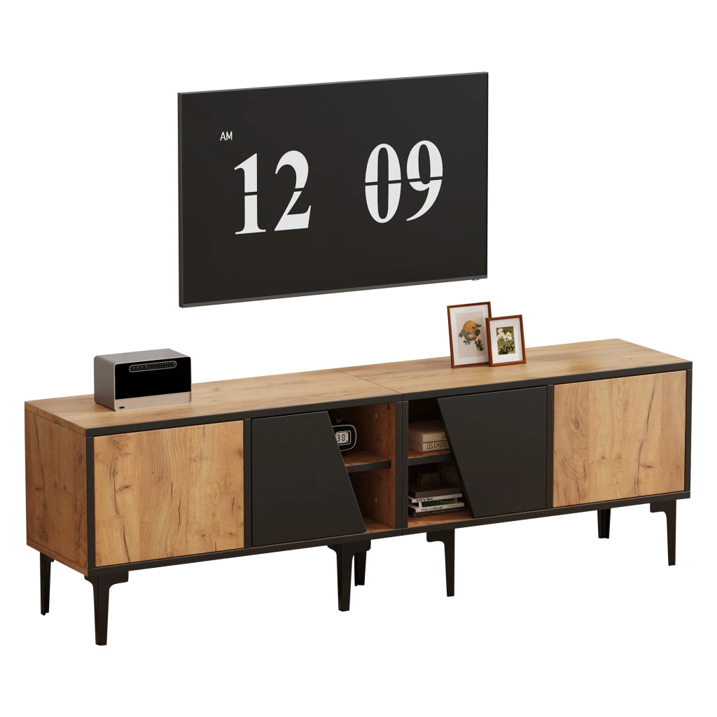 Mobile TV con 4 vani e 7 piedini di supporto - per soggiorno - 160 x 36.5 x 45 cm - naturale e nero