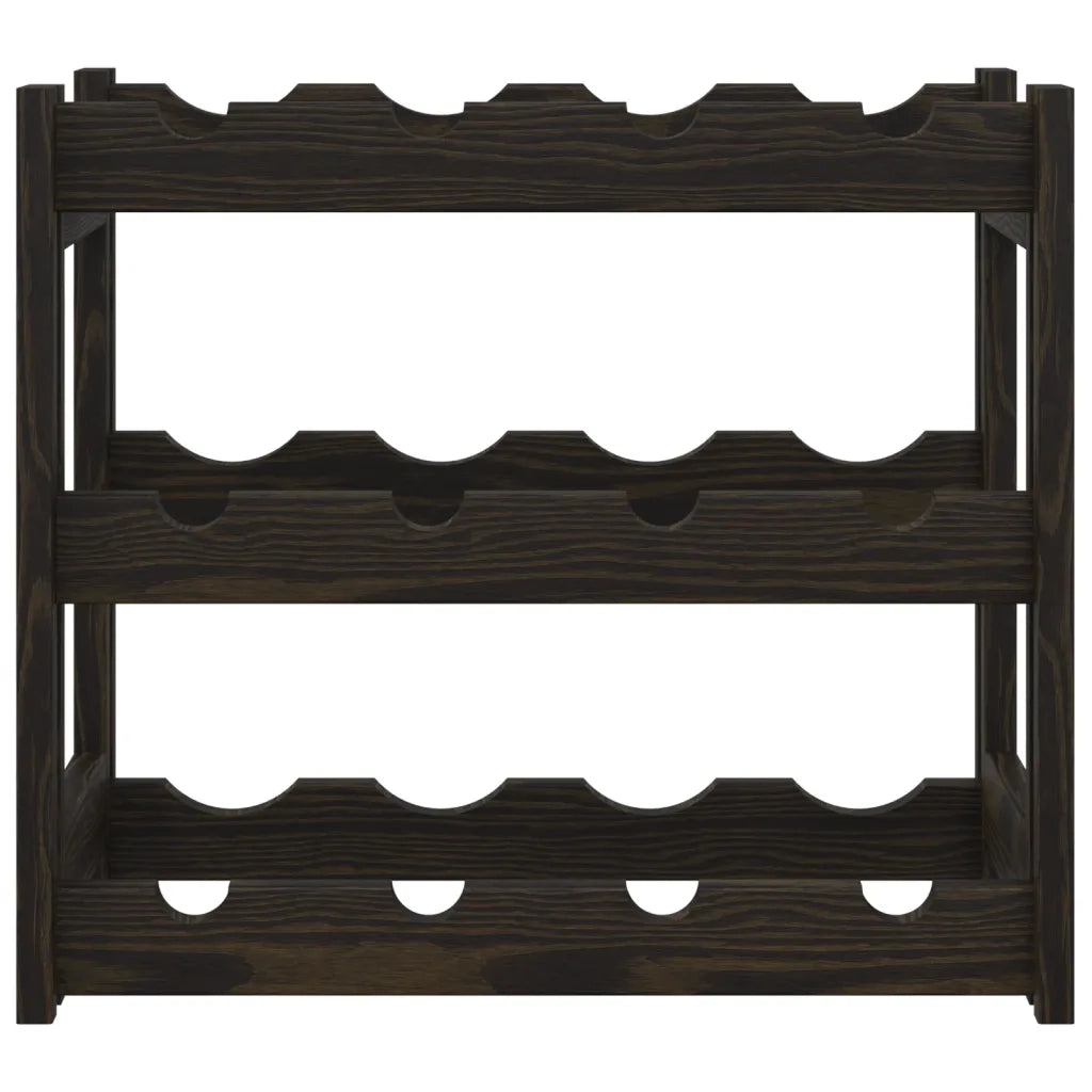 Portabottiglie per 12 Bottiglie Nero Legno Massello di Pino 373399