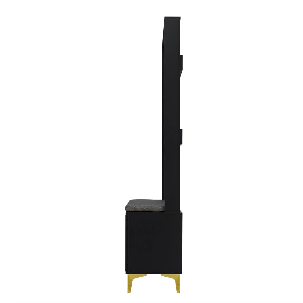 Mobile Ingresso con 2 Ante; Ripiani Regolabili e Panca Portascarpe; Push-to-Open; Nero e Oro; 60;5×35;2×180;5 cm