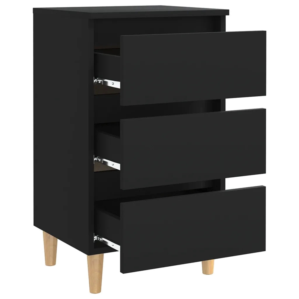Comodini con Gambe in Legno Massello 2pz Neri 40x35x69 cm 805890