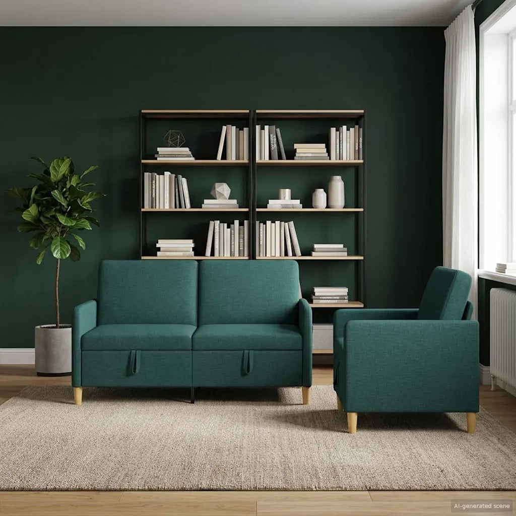 Set di Divani con Storage 2 pcs Verde Scuro Poliestere 3429181