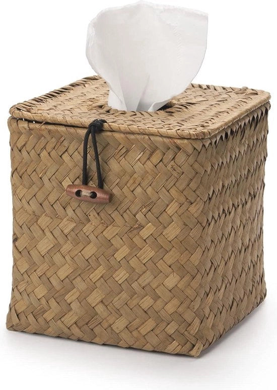 Cassa per fazzoletti in seagrass tessuto quadrata per ufficio domestico e auto - naturale - 14 x 14 x 14 cm