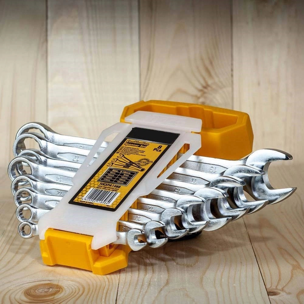 Trade Shop - Set Serie 8 Chiavi Chiave Inglesi Combinate In Acciaio 6 - 19 Mm Con Custodia -