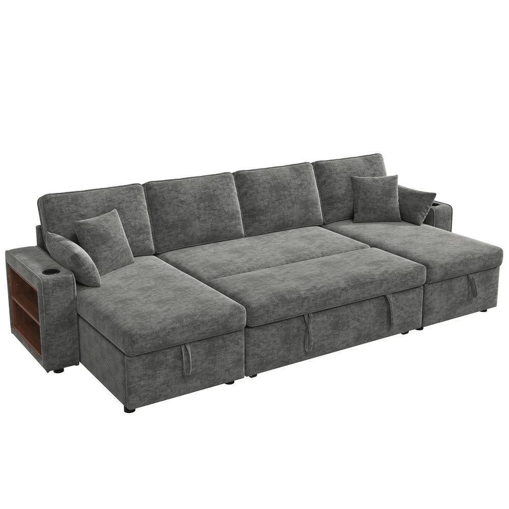 Divano Angolare a U con Funzione Letto, Contenitore, Dormeuse e USB ¨C Xylo ¨C Grigio
