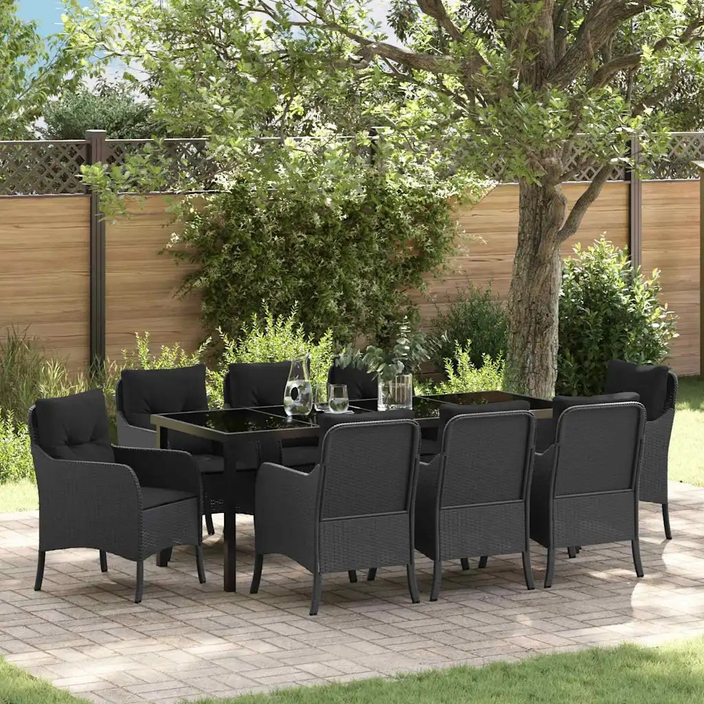 Set da Pranzo per Giardino con cuscino 9 pcs Nero polyrattan 3380154