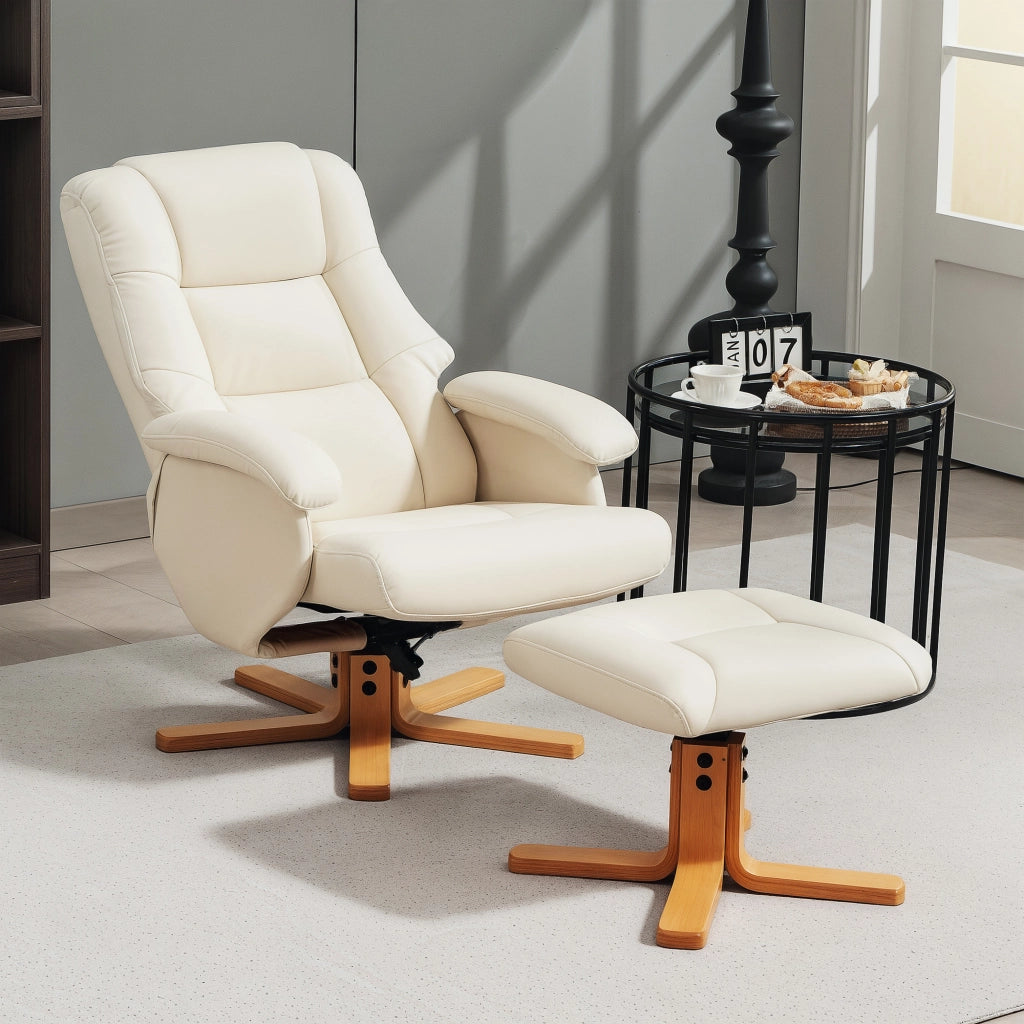 Poltrona relax reclinabile girevole 360¡ã con poggiapiedi ¨C zephmum ¨C crema 120 kg