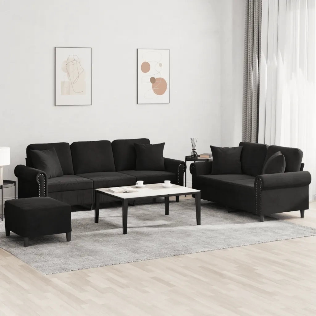 Set di Divani 3 pz con Cuscini Nero in Velluto 3202285