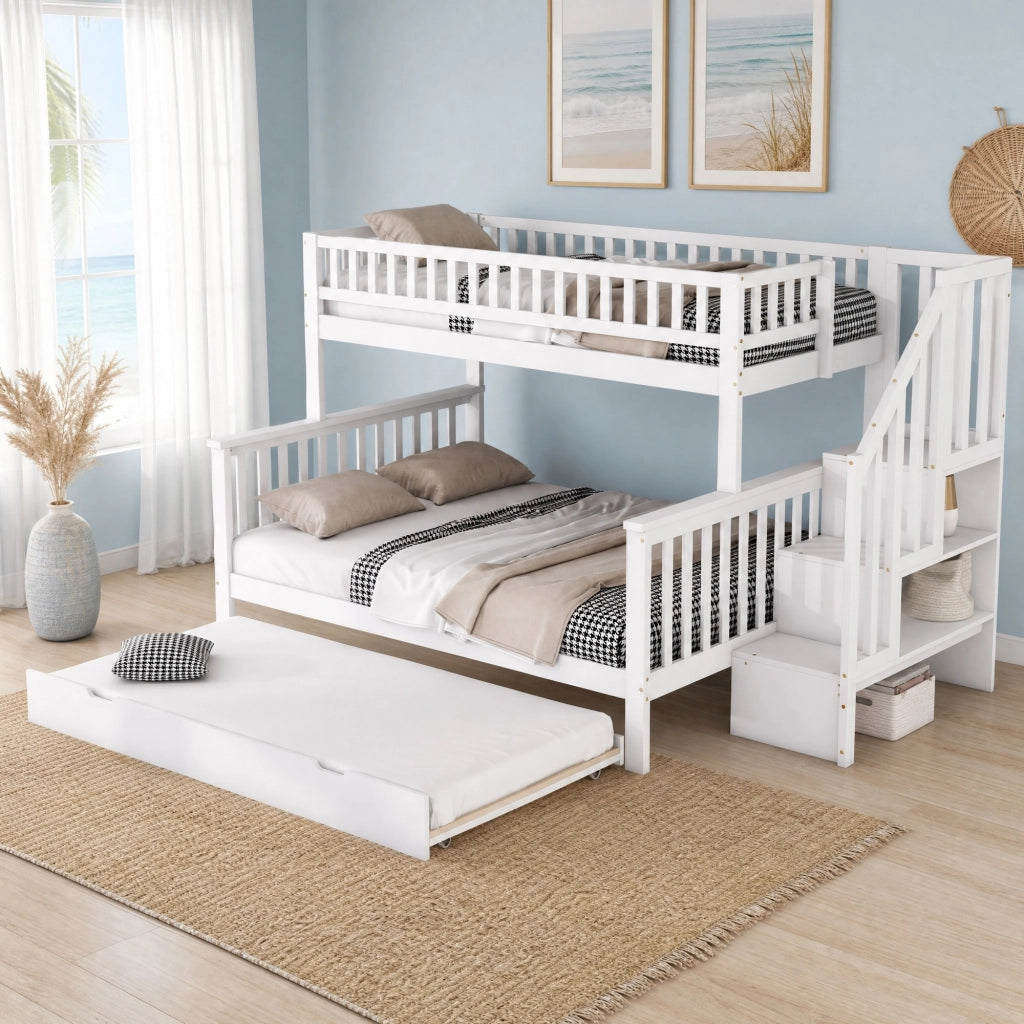 LETTO a castello con letto estraibile 90x200/140x200 cm pino bianco
