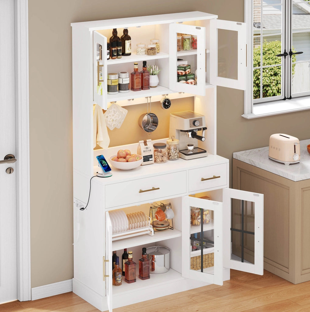 Credenza da cucina con illuminazione LED APP; 6 ante e 2 cassetti; 180 cm; bianco in MDF