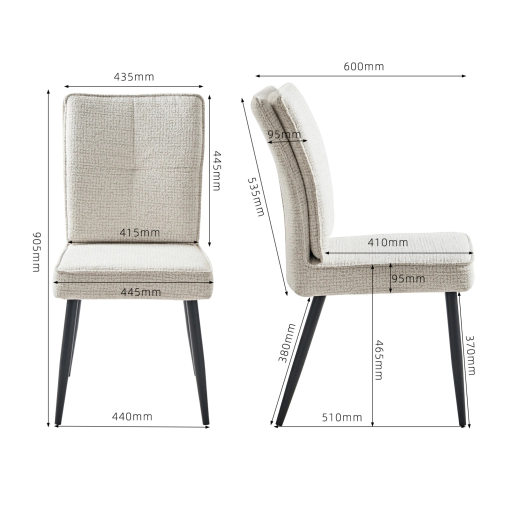 Set di 2 sedie 74x46x60 cm con rivestimento effetto tweed e gambe in metallo crema bianco