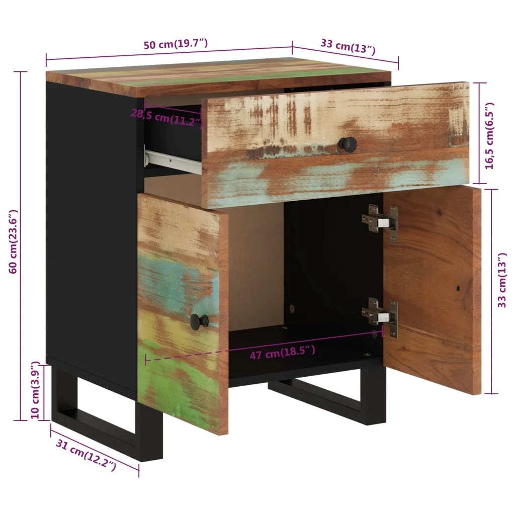 Comodino 50x33x60cm Legno Massello Recupero e Legno Multistrato 350670