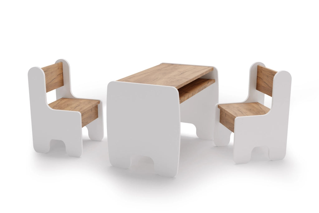 Set per bambini TIMI: tavolo e due sedie - Rovere artigianale bianco/oro