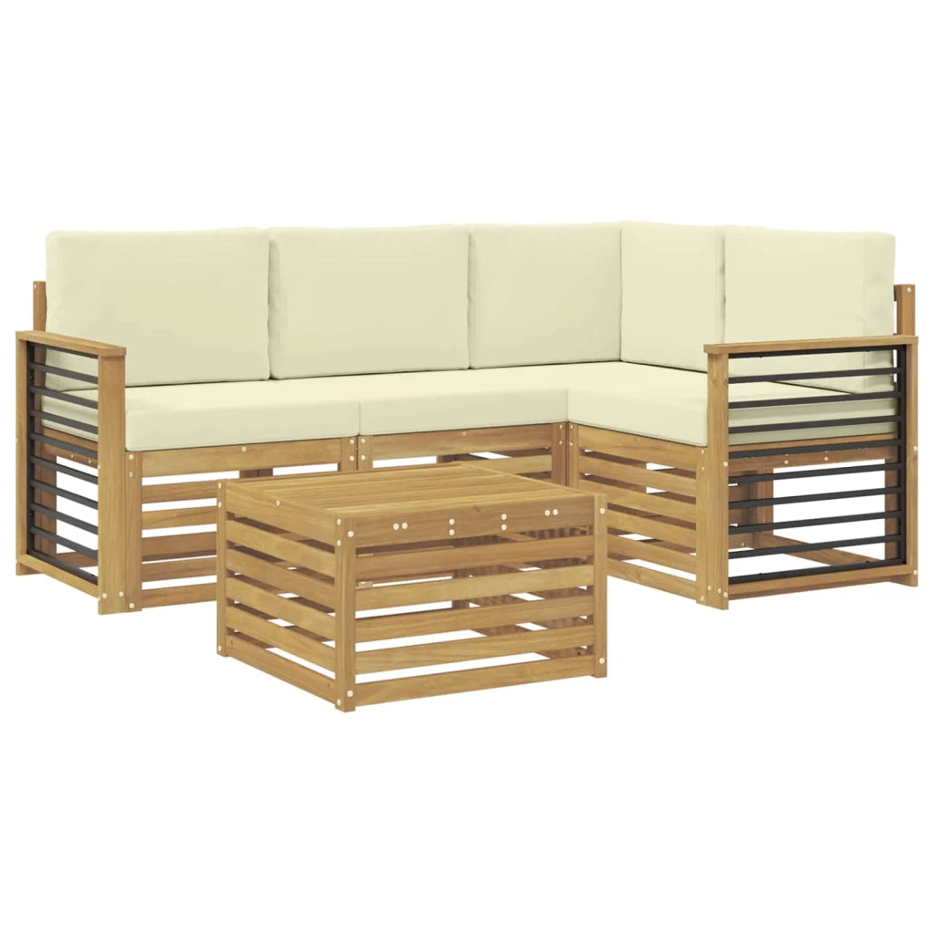 Set di divani da esterno 5 pcs Bianco e Crema Poliestere